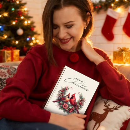 Exqcom Christmas Red Cardinal Spiral Notebook Gifts, Winter Red Holly Berries Botanical Bird Holiday Journal for Women, Merry Christmas Hardcover Notebook Journal Office School Supplies, 5.5x8.3 Inch - color: white Bible Notebook-H