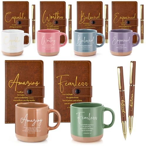 Potchen 18 Pcs Christian Church Gift 13oz Coffee Mug Journal Pen - color: Morandi Brown, size: Bible