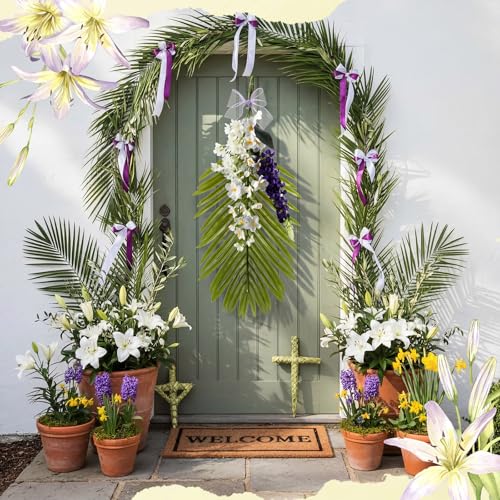 Cinnvoice Palm Sunday Wreath Artificial Front Door Wreath - style: Palm Sunday