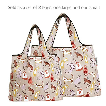 allydrew Large Foldable Tote Nylon Reusable Grocery Bags - color: Set of 2, Neutral Felines, size: Large & Small (Set of 2)