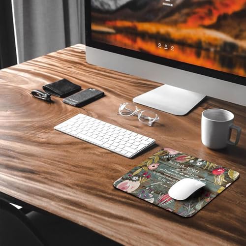 Trust in The Lord with Your Heart Mouse Pad, Rustic Wood Floral Desk Mat - color: Pink White