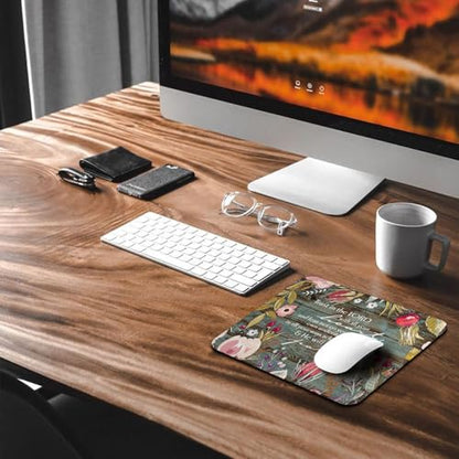 Trust in The Lord with Your Heart Mouse Pad, Rustic Wood Floral Desk Mat - color: Pink White