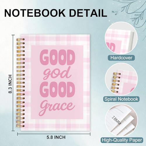 Christian Pink Gingham Spiral Notebook 5.5x8.3 - color: White Christian Pink Gingham
