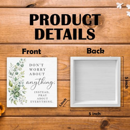 Inspirational Christian Religious Wood Box Sign Desk Decor 5X5 - color: Pray Everything