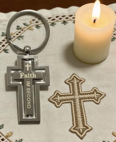 Rotating Cross Keychain, Double-Sided Engraved Christian Keyring Inspirational Key Chain Gift for Women Men
