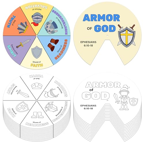 COcnny 24 Sets Armor Of God Color Wheel Craft, Color Your Own Knight Art for Kids, Religious Bible Coloring DIY Crafts Art Cards Game for Sunday School Christian Classroom Home Activities VBS Supplies - style: Armor of God