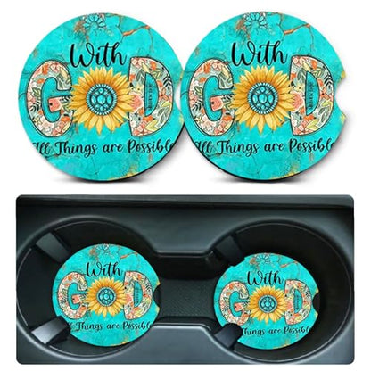 2 Pack Christian Encourage Car Cup Holder Coasters Universal Neoprene Mat - color: God