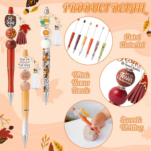 COcnny Fall Religious Beadable Pens - 24 Set Autumn DIY Ballpoint Pen Making Kit with Bead Craft, Fall for Jesus Beaded Pen Bulk Charm Tassel Supplies for Party Women School Students Gift