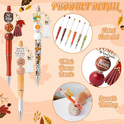 COcnny Fall Religious Beadable Pens - 24 Set Autumn DIY Ballpoint Pen Making Kit with Bead Craft, Fall for Jesus Beaded Pen Bulk Charm Tassel Supplies for Party Women School Students Gift