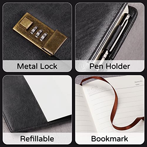 WEMATE Diary with Lock, A5 PU Leather Journal with Lock 240 Pages Black - color: Black