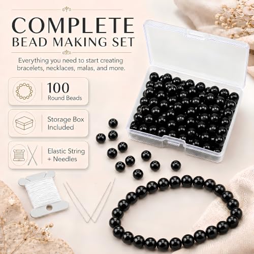 Cherry Tree Collection 100PCS 6mm Black Agate Round Bead Craft Kit - color: black agate, size: 6mm