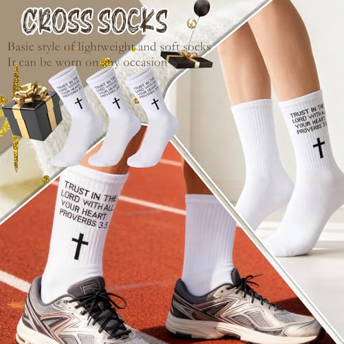 3 Pairs Christian Socks,Gifts for Christian: Easter Christmas - color: Proverbs 3:5 - White