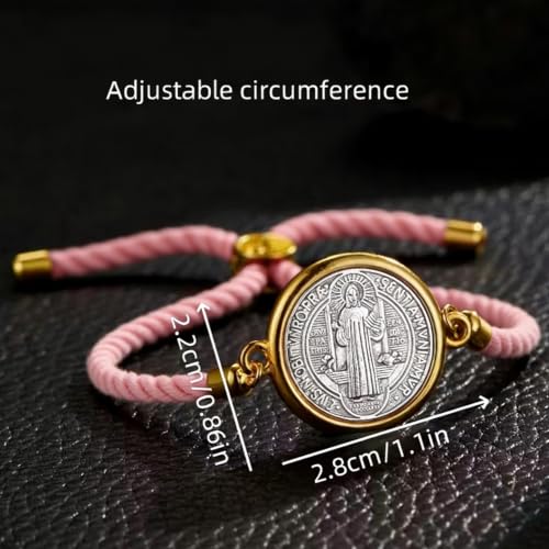 Catholic Bracelets St. Benedict Bracelet Red Rope Double Hole Pendant Couple Woven Bracelets Adjustable Black Bracelet - color: pink