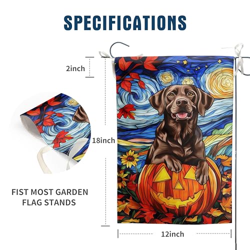 Stained Glass Chocolate Lab Fall Garden Flag Halloween Pumpkin Yard Signs Autumn Sunflower Thanksgiving Banner for Outside 12x18 Double Sided Small Labrador Dog Outdoor Decorative - color: autumnchocolab