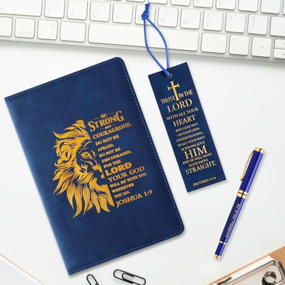 SAIWEILAI ONLINE 3 Pieces Christian Gifts for Men Christmas Gifts for Dad Bible Verse Inspirational Notebook Bible Verse Ballpoint Pen Trust in The Lord Bookmark for Men Office School Study Supplie