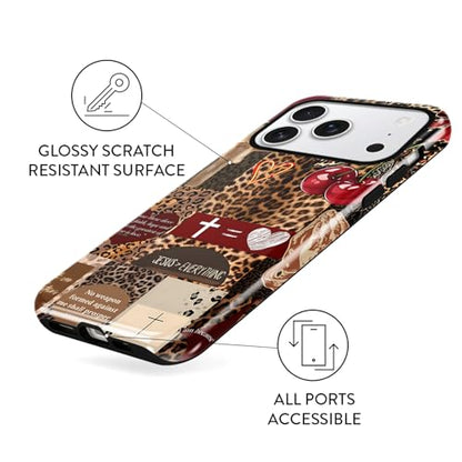 for iPhone 18 Pro 6.3'' Brown Cheetah Christian Phone Case - color: Red Cherry Leopard Collage, size: iPhone 18 Pro