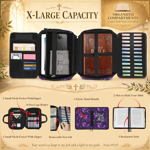 Bible Cover Case for Women with Large Bible Bag, Bible Cover with Journaling Kit & Shoulder Strap, Pens and Highlighters Cross Clips for Bible Study & Church, Christian Gift for Women