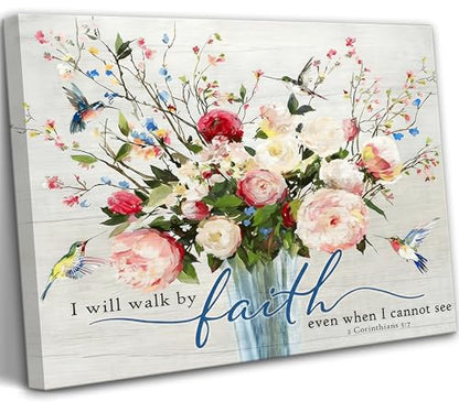 Christian Flower Wall Art Bible Verse Wall Decor Rustic Floral Scripture Canvas Paintings Inspirational Religious Picture Posters Prints Christian Faith Based Gifts for Home & Office Decor 16x12in - size: 16"L x 12"W