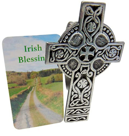 Irish Visor Clip Pewter Celtic Cross of Ireland Car Prayer Card for Drivers