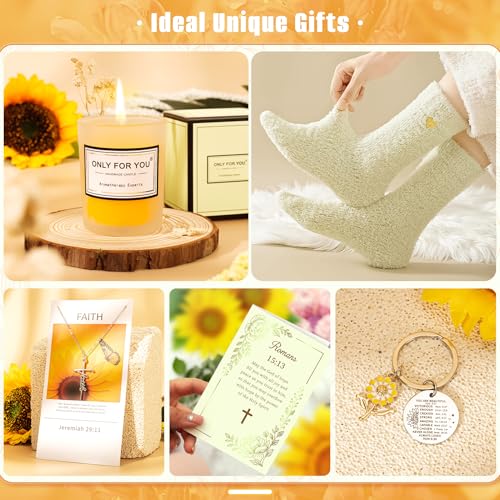 13PCS Christian Gifts For Women Faith -Inspirational Religious Birthday Gifts,Sunshine Box Spiritual Baptism Baskets for Her, Mom,Grandma,Wife,Mothers,Friend, Sister Birthday Valentine's Day Gift - color: Sunflower