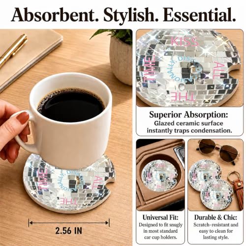 Disco Ball Car Coasters, Retro Coquette Preppy Cup Holders, 05 - color: Disco Ball
