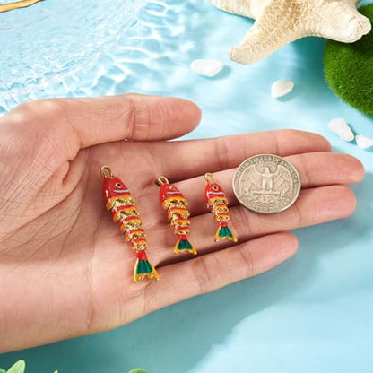 Craftdady Enamel Koi Fish Charms Long-Lasting Plated CZ Sea Ocean Life Animals Pendants 18K Gold Plated Goldfish Charms for Jewelry Making Bracelets Earrings - color: Red