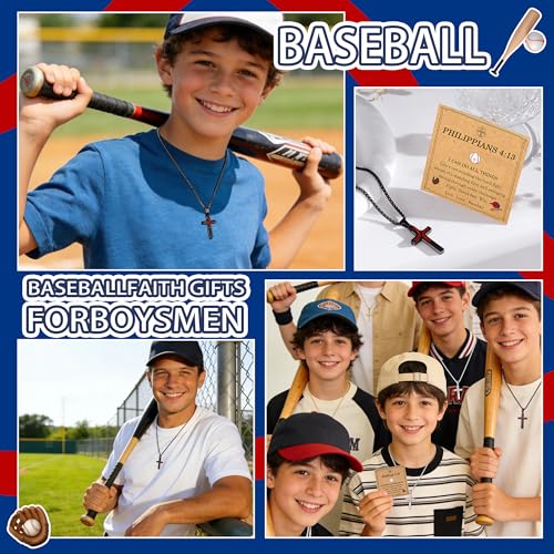 Baseball Cross Necklaces for Boys Men, Colourfast Stainless Steel Bible Verse Cross Chain Pendant Necklace Baseball Accessories Stuff Confirmation First Communion Gifts for Boys Teens - color: Gold
