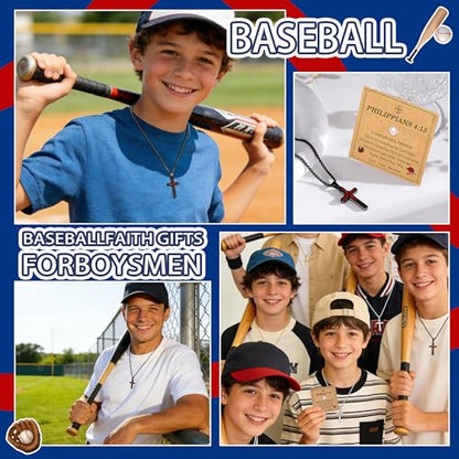 Baseball Cross Necklaces for Boys Men, Colourfast Stainless Steel Bible Verse Cross Chain Pendant Necklace Baseball Accessories Stuff Confirmation First Communion Gifts for Boys Teens - color: Gold