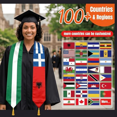 Class of 2026 Graduation Stole Flag Sash with Gold Tassels 72 Inch for High School College University Ceremony - color: Custom 3 Flag