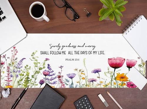 Flroal Christian Desk Mat, Bible Verses Large Mouse Pad 31.5x11.8 - color: Christian Surely Goodness and Mercy, size: 31.5L x 11.8W inches