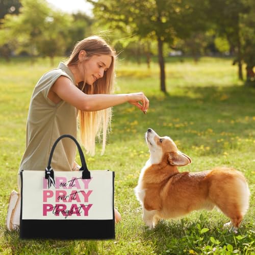 jeilink Inspirational Religious Gifts Boss Mom Birthday Christmas Tote Bag Canvas Reusable Grocery Beach Tote Black Pink - color: Pray on It 1194