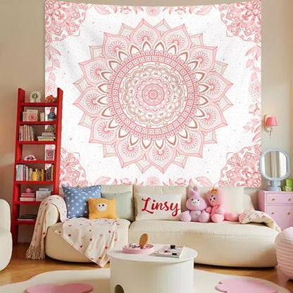 Apdidl Pink Boho Wall Tapestry for Bedroom,Mandala Bohemian Tapestries Girl - color: Boho Pink Tapestry, size: 60"L x 51"W