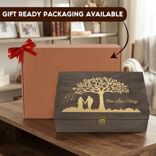Wedding Engraved Wooden Keepsake Box, Our Love Story Memory Box with Inside Engraving, Wedding Gift Box for Photos, Letters & Precious Couple Memories, X-Large 14.15 x 9.5 x 4.5 Inch - size: X-Large, style: Wedding