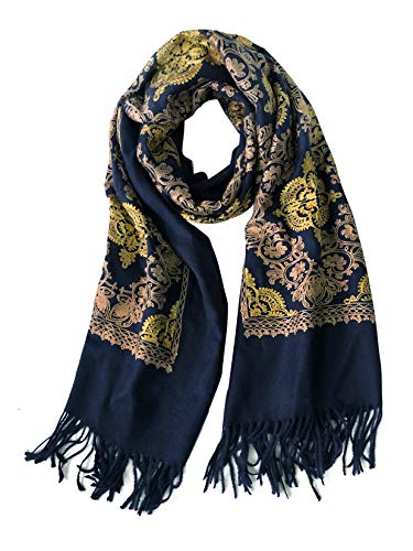 Urban CoCo Embroidered Scarf for Women, Tassel Shawl, Soft Lightweight Wrap - color: #2-navy Blue