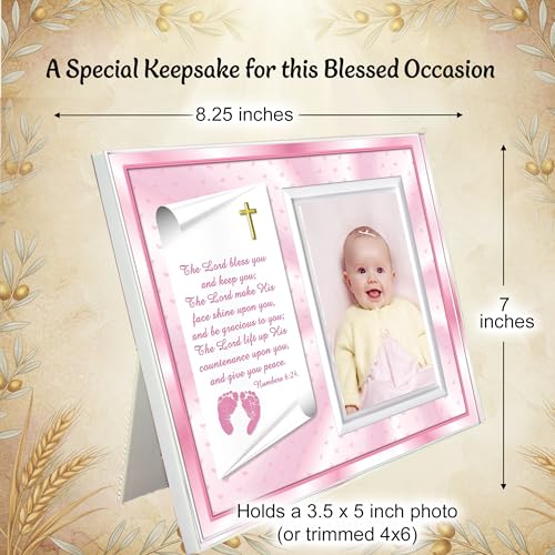 Baby Girl Blessing Picture Frame – Numbers 6:24 Scripture Keepsake Gift from Grandparents or Godparents – Holds 3.5x5 Photo - color: Girl Baby Blessing