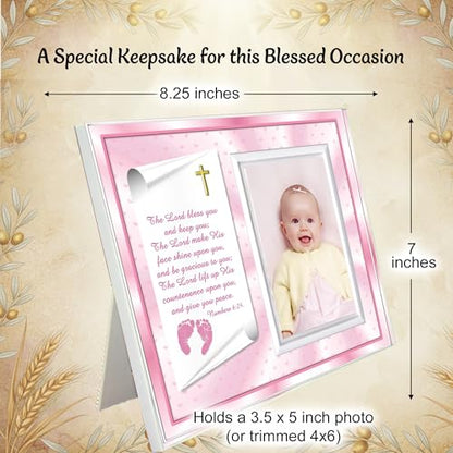 Baby Girl Blessing Picture Frame – Numbers 6:24 Scripture Keepsake Gift from Grandparents or Godparents – Holds 3.5x5 Photo - color: Girl Baby Blessing