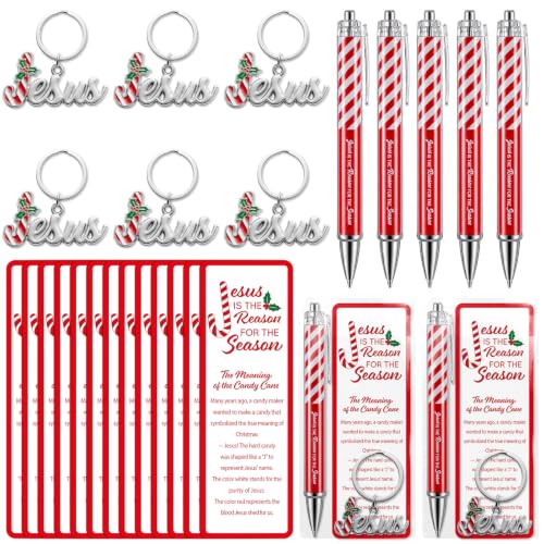 Motiskyy 24 Set Christmas Christian Gifts Candy Cane Jesus Pen Bookmark - style: Candy Cane