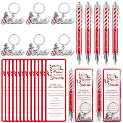 Motiskyy 24 Set Christmas Christian Gifts Candy Cane Jesus Pen Bookmark - style: Candy Cane
