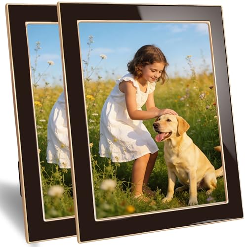 8x10 Enamel Picture Frame with Gold Metal Edge, Real Glass Photo Frames with Velvet Back, Horizontal and Vertical Display for Wall or Tabletop Desk Photo Gallery Decor (Dark Brown, 2Pcs) - color: Dark Brown, size: 8x10 (2 Pcs)