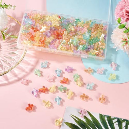200Pcs Clear Acrylic Cross Kandi Beads AB Color Crucifix Halloween Easter Bracelet Beads for Keychain Iridescent Crafts DIY Jesus Bracelet Rosary Jewelry Making Supplies 16x12.5mm - color: Random AB Colors