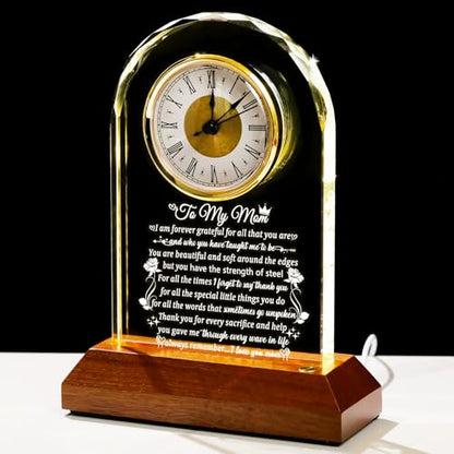 Arikyrist Glass Clock Gifts for Mom from Daughter Son with LED Light Base - color: Mom