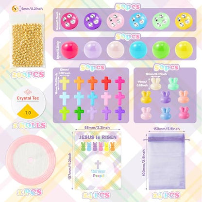 BeYumi Bunny Bracelet Craft Kit - 24Pcs Pack Christian Bunny and Cross Beads Bracelets with Jesus is Risen Gift Cards DIY Religious Faith Peeps Craft Kit Party School Classroom Fun Activities Kids - style: Easter Bunny