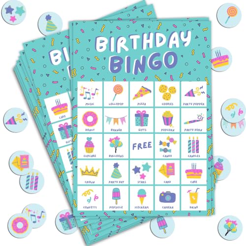 Markt Birthday Bingo Game for Kids Birthday Party Games, Kids Party Games Supplies - 23 Players - Blue - color: Birthday Bingo – Blue