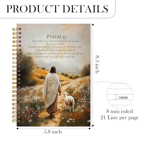 Christian Jesus Notebook, the Lord Is My Shepherd Psalm 23 Bible Verse Journal, Religious Scripture Spiral Notebook, Jesus Leaves the 99 Sheep Journal for Women, 5.5x8.3 - color: YhSj 4