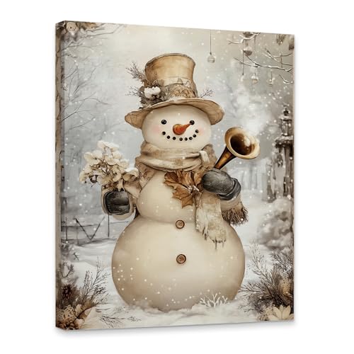 KSDUT Vintage Snowman Canvas Wall Art Decor - Retro Winter Holiday Xmas Artwork Canvas Frame Hanging Prints, Rustic Neutral Christmas Wall Decor for Home Farmhouse Gallery Decorations 11"x14" - color: Christmas-2