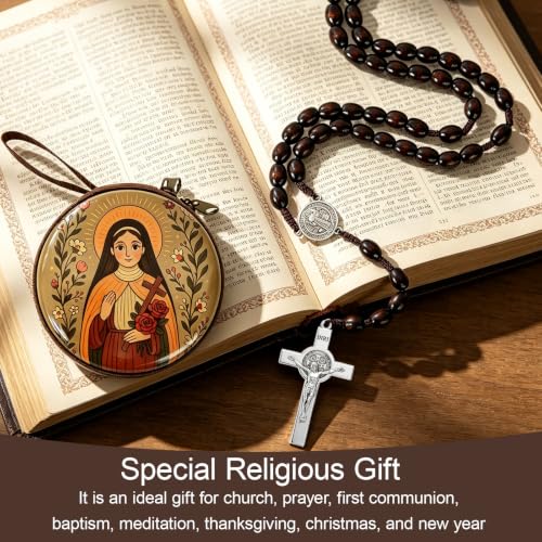 Wooden Catholic Rosary Beads, Rosarios Catolicos with Decorative Prayer Box - color: Brown (4)