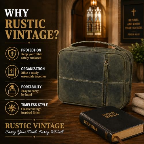 11 x 8 inch Genuine Leather Bible Cover for Men & Bible Case Women Organizer with Handle & Pocket Pen Holder Christian Religious Gift Cross Bookmark Bible Carrying Bag for Church Green - color: Green