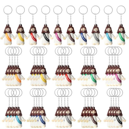 25 Or 50 Or 100 Christian Little Jesus Figures Printed With Jesus Love You Hanging With Keyrings For Baptism - style: 50 Pcs-10 Colors
