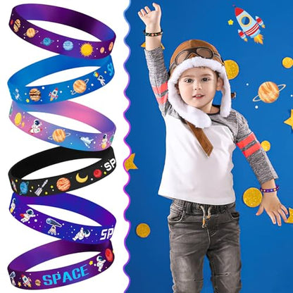JUNEBRUSHS 42pcs Outer Space Party Favors Silicone Bracelets 6 Designs - style: Outer Space Style