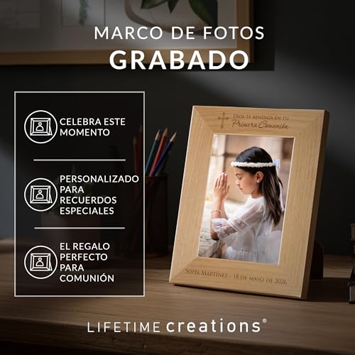Lifetime Creations Marco de Foto Personalizado para Primera Comunión – Regalos de Primera Comunión para Niño o Niña, Primera Comunión, Marco de Madera de Aliso con Grabado (Foto 5x7 Vertical) - color: Personalizado - Primera Comunión (en Español), size: 5
